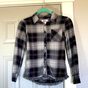 Justice Girls Flannel Plaid Fringe Hem Button Down Shirt - 10 —- 2 for $20